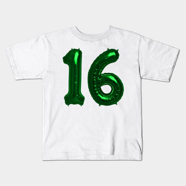 Bright Green 16th Birthday Metallic Helium Balloons Numbers Kids T-Shirt by podartist